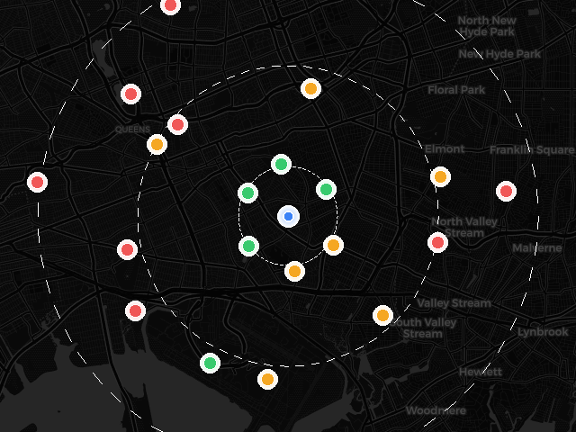 Google Maps ranking heatmap showing geographic rank coverage for aesthetic medical practice on Long Island NY before and after optimization