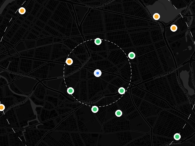 Google Maps ranking heatmap showing geographic rank coverage for beauty and nail salon in Queens NY before and after optimization