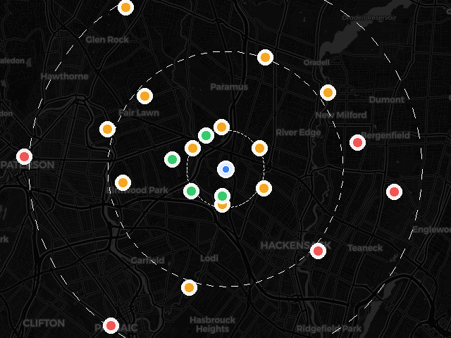 Google Maps ranking heatmap showing geographic rank coverage for roofing contractor in Northern NJ before and after optimization